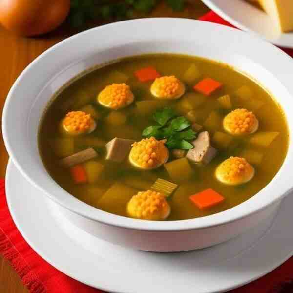 Рыбный суп с сырными шариками